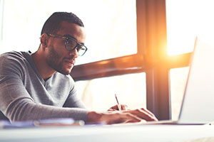 Working student at computer