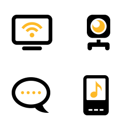 Black and gold online learning icons for wifi, webcam, chat and streaming